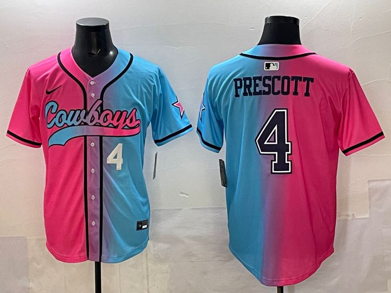 Men 2025 Dallas Cowboys 4 Prescott Blue pink Nike Limited NFL Jersey style 005